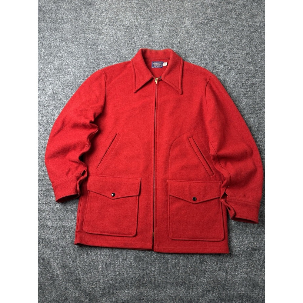 Mens Wool Pendleton Red Zip Front Jacket 1960s Made in USA, Size M - Picture 1 of 12